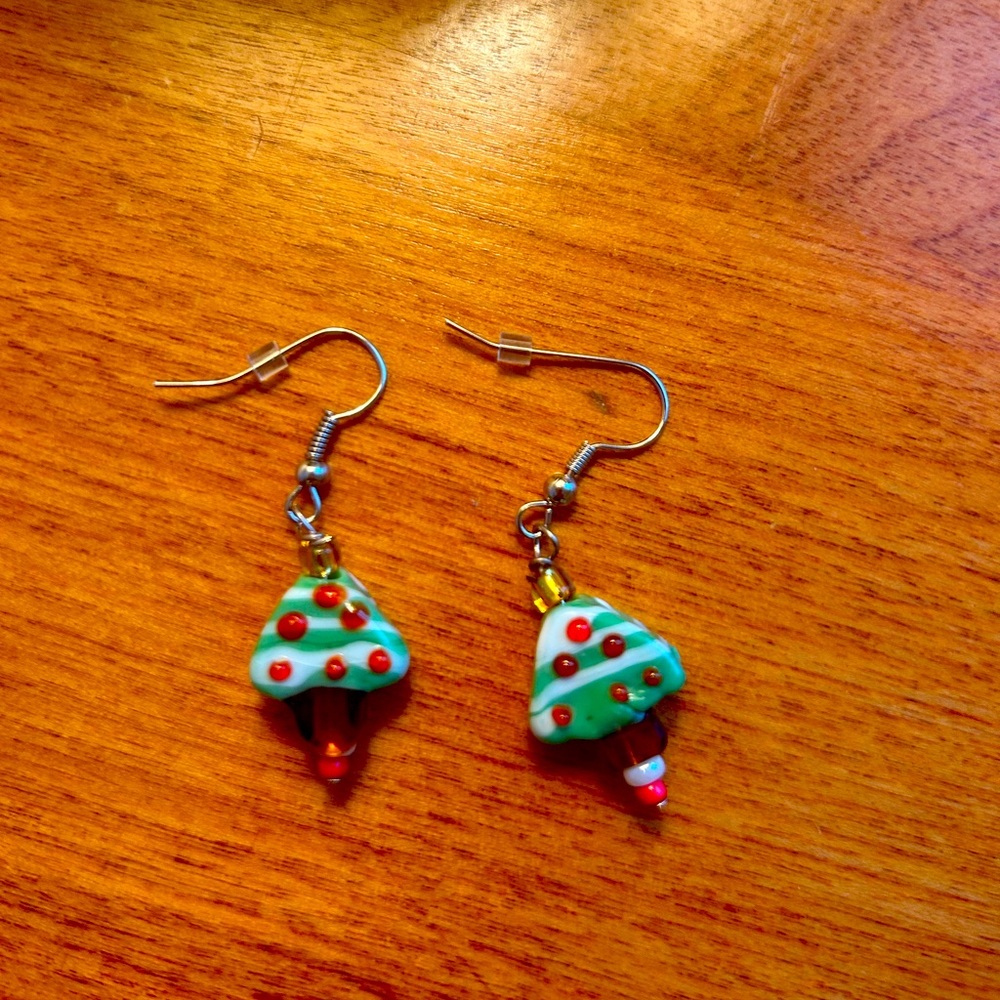 Glass Christmas Tree Earrings